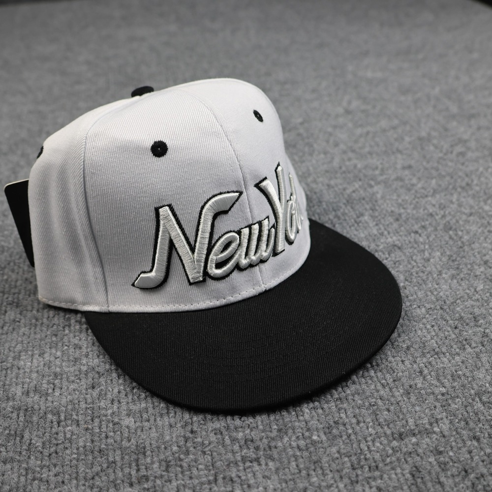 New York Hat Cap Snap‎ Back Black White Embroidered Flat Bill Mens Wool Blend